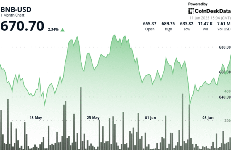 BNB Pushes Higher Despite Market Turbulence, Testing Resistance Near $674